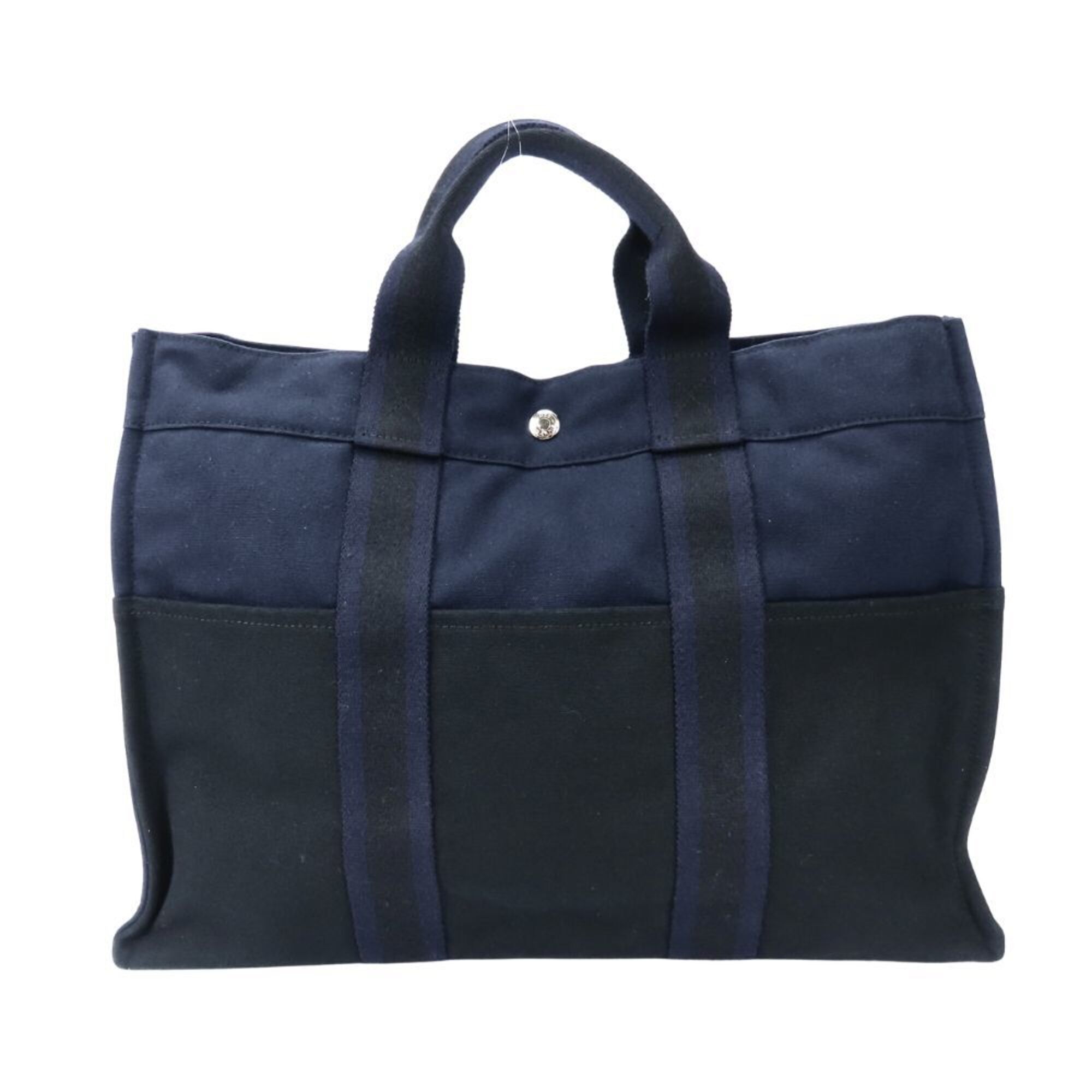 Hermes Fourre-Tout Mm Canvas Tote Bag, Navy/Black, For Women And Men.